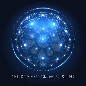 Internet data vector connection concept. Globe network sphere of cyber world technology blue background