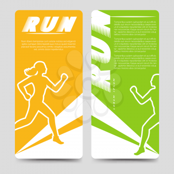 Sport brochure flyers template with running woman. Vector illustration