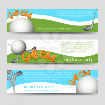 Golf club banners template vector illustration. Sport banners with clubs and balls