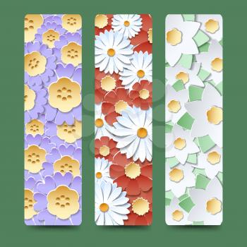 Bookmark set with blooming flower bouquetes vector illustration