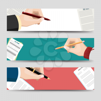 Horizontal banners template with left-hander and right-hander writing signing document form. Vector illustration