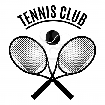 Black and white tennis club emblem vector illustration. Sport logo isolated on wihite