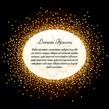 Golden glitter sparkles vector label. Holiday christmas glamour background for xmas invitation