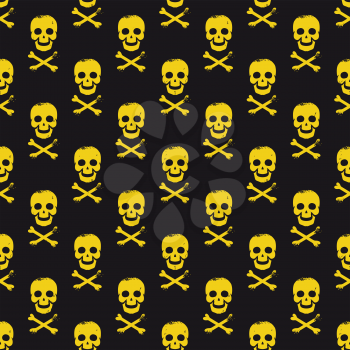 Black and white seamless pattern with skulls and bones cross with grundge vector