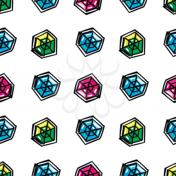 Hand drawn cartoon diamonds seamless pattern vector illustration