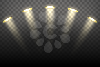 Spot lights on transparent background. Illmination vector illustration