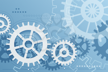 Gears blue background. Vector engineering, integration and digital communication concept