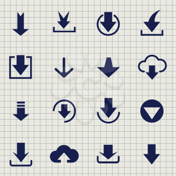 Downloading icon set on notebook page vector illustration