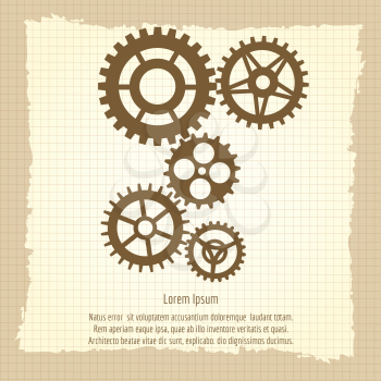 Gears icons combination vector illustration. Team work concept on vintage background