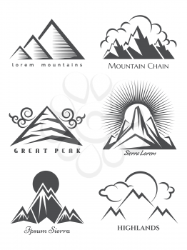 Mountain logo set isolated on white background. Vector nature labels collection