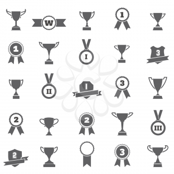 Trophy and award simple black icons. Winner cup and victory prize silhouette vector signs