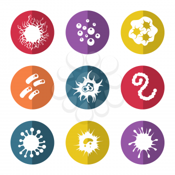 Immune bacteries and infection microbes flat style icons. Vector illustration