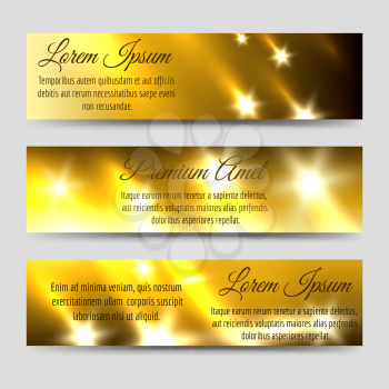 Abstract banners collection with golden flashes of light. Vector illustration