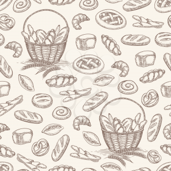 Hand drawn bakery products seamless pattern. Vector illustration