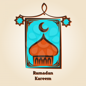 Ramadan Kareem logo design. Vector arabic lamp and mosque emblem