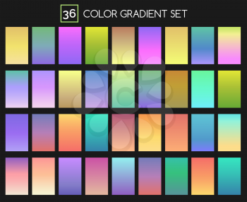 Colored gradient set. Saturated, vivid and softly bright, intense blending color gradients vector collection