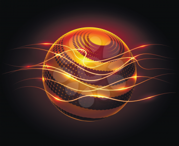 Abstract graphic design vector background with power energy sphere and lights flaws in darkness