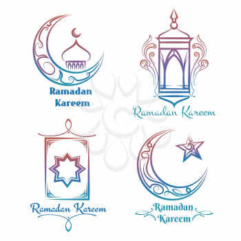 Ramadan Kareem logo design. Vector colorful arabic islamic banners