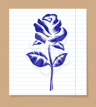 Drawing of rose on line notebook page vector