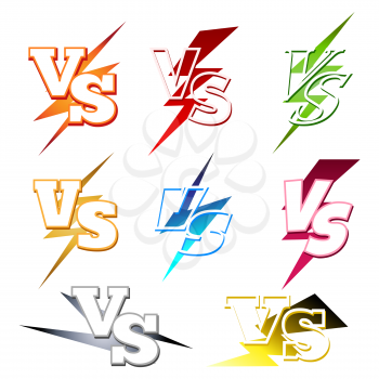 Versus or VS confrontation labels with colorful lighting isolated on white background. Vector illustration