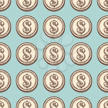 Hand draw vintage coin seamless pattern, vector illustration