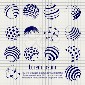Abstract halftone spheres or beads set on notebook page. Vector illustration