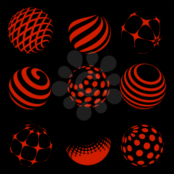 Halftone red spheres set on black backdrop. Vector abstract red beads design