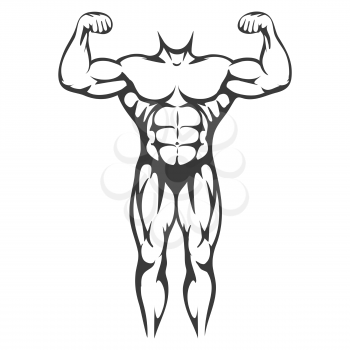 Male body muscle black silhouette isolated on white background. Vector illustration