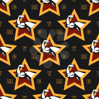 Muscle male arm background. Vector gym seamless pattern