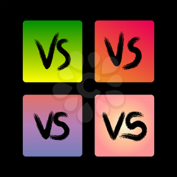 Hand lettering VS sign on colorful gradient backdrop. Vector grunge Versus signs