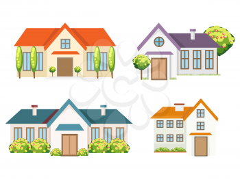 Colorful residential houses collection. Vector houses isolated on white backdrop