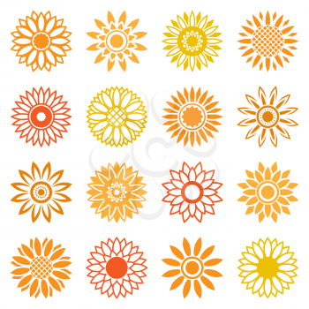 Vector sunflower icons isolated leaf isolated on white background. Midsummer plants signs for logo and labels