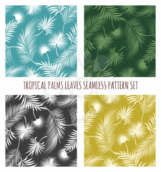 Tropical palms leaves background. Nature palm tree summer seamless pattern, tropics foliage wallpaper, vector illustration