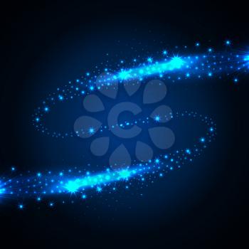 Abstract blue lights or star trails on dark background, vector illustration