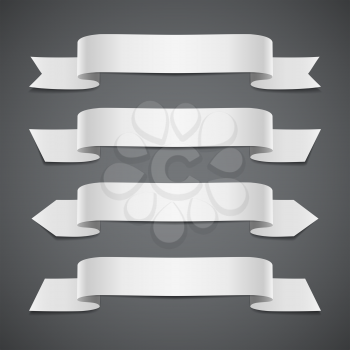 Set of decorative banners. White ribbons on the gray background, vector illustration