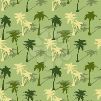 Tropical palm tree colorful seamless pattern. Silhouette of tropic summer trees, place of exotic vacation on island, vector illustration of landscape of jungle for print on fabric