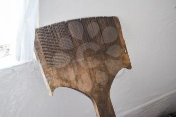 Wooden comb for hair. wool a processing.