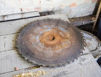 Disc circular saw. Drive for sawing wood.