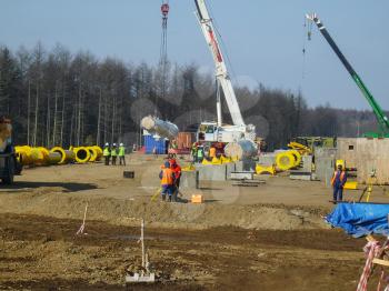 RUSSIA, SURGUT,  NOVEMBER 11, 2008: Construction of an oil and gas pipeline. Industrial equipment.
