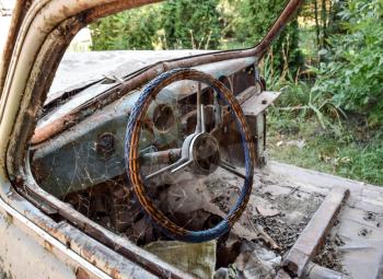 Old rusty Soviet car Victory . Rare exhibit.