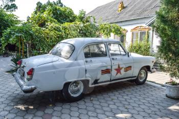 Poltavskaya village, Russia - July 28, 2015: Old car Volga. Restored vintage car. The legacy of the Soviet era.