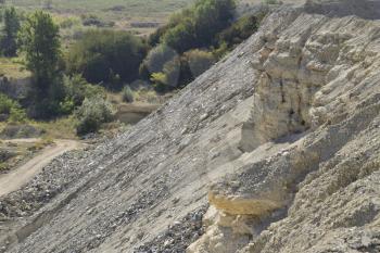 Large quarry for gravel mining, sand and clay. Mining machines and units. Mining.