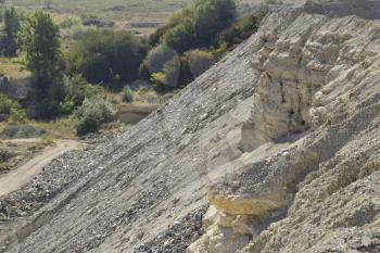 Large quarry for gravel mining, sand and clay. Mining machines and units. Mining.