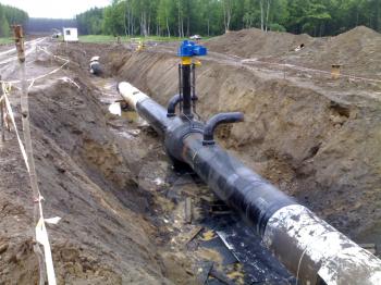 Construction of the gas pipeline on the ground. Transportation of energy carriers.