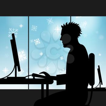 Computer Man Representing Technology Wintry And Communication