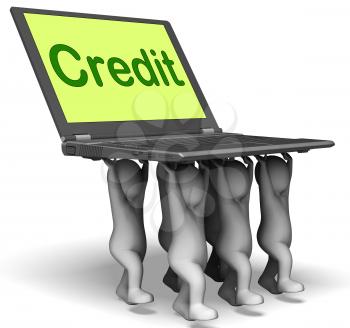 Credit Laptop Characters Showing Borrowing Or Loan For Purchasing