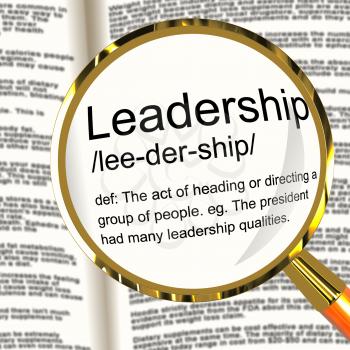 Leadership Definition Magnifier Shows Active Management And Achievement