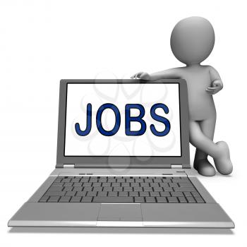 Jobs On Laptop Showing Profession Employment Or Hiring Online