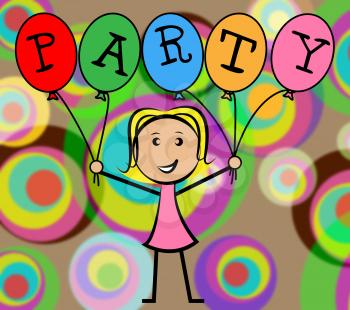 Party Balloons Showing Young Woman And Fun