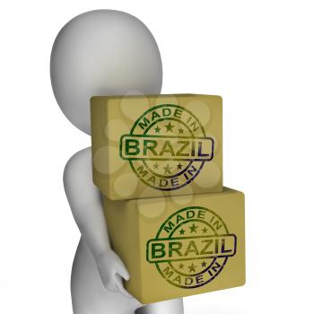 Made In Brazil Stamp On Boxes Showing Brazilian Products